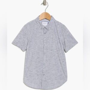 DENIM AND FLOWER Kids' Mélange Short Sleeve Button-Up Shirt (Big Kid) in grey